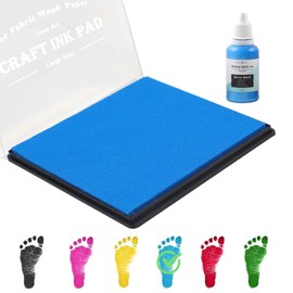 5"x4'' Large Ink Pad Washable Stamp Ink Pad for Baby Footprint Handprint with 30ml Premium Refill Ink (sky blue)