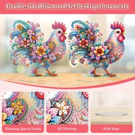 Lxmsja 5D Diamond Painting Chicken Desktop Decoration for Adults Children, Diamond Painting Animal Table Decoration Set, DIY Diamond Painting Standing Art Ornament Craft Set Creative Set for Room