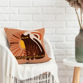 MNASAIOO Boho Black Cat Floral Throw Pillow Covers, Funny Sun Life Is Better with A Cat Decorative Pillows Covers Gifts for Cat Lovers Mom, Vintage Pillows Cases Decor for Bed Couch Bedroom 18x18 inch