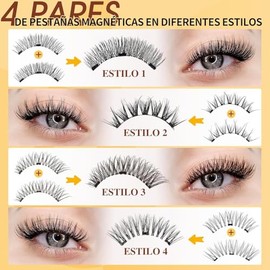 Pestañas magnéticas QUEWEL, 4 pares, reutilizables, con aplicador, sin pegamento, aspecto natural, fáciles de usar y quitar (MX-4-Pairs-CXJM-A01)