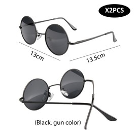 ZGDEIWGF 2 Pairs Round Sunglasses Retro Round Sunglasses Fashion Prince Glasses Polarized Sunglasses Photo Props Classic Hip Hop Glasses Punk Glasses, black