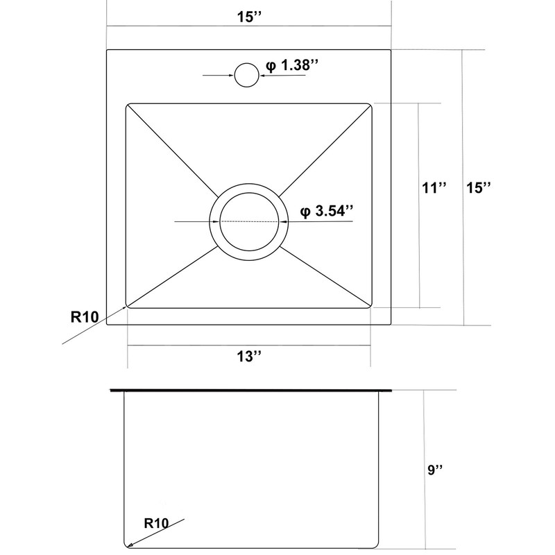 VALISY 15 x 15 Inch SUS304 Stainless Steel Square Topmount