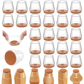 24Pcs Silicone Chair Leg Floor Protectors, Felt Furniture Pads for Hardwood Floors, Rubber Chair Leg Protectors for Hardwood Floors, Chair Leg Caps Chair Leg Covers for Wooden Floors(Clear, Large)