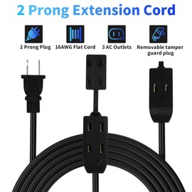 Cable de extensión de 2 clavijas de 25 pies, cable de alimentación extra largo con 3 tomacorrientes, cable plano de salida múltiple con protector de manipulación, listado ETL, ahorro de tomacorriente,