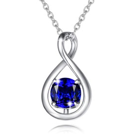 FANCIME Blue Sapphire Necklace September Birthstone for Women Sterling Silver Dainty Infinity Pendant Fine Jewelry Birthday Anniversary Graduation Gifts for Women Her, Chain Length 16+2"