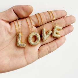 Hermosa Gold Plated Initial Pendant Necklace with Sparkling Zirconia, 17 Inch Adjustable Chain (2 Inches Extension), Elegant Letter Charm Jewelry (M- Golden)