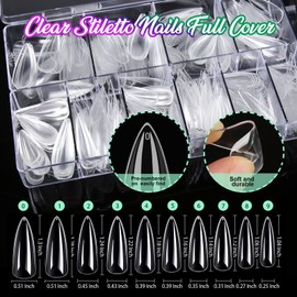 Teenitor Clear Stiletto Nail Tips Full Cover, Long Stiletto Nails Tips For Acrylic Nails, 600pcs Almond Stiletto Shape Fake Nails Tips With Glue, Acrylic Nail Clipper, Nail Stand Clear Glue On Nails