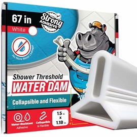 Shower Threshold Water Dam Barrier 67" - White Collapsible Shower Water Blocker - Shower Guard for Walk in Shower - Water Guard Stopper for Floor - Shower Dam - 1.5" Tall - By Hippo Dam