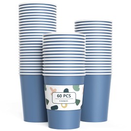 YANGTE 60 Pieces Blue Paper Cups Disposable Party Cups Biodegradable and Compostable Drinking Cups for Party, Birthday Supplies, DIY - 9 Ounce - 250ml