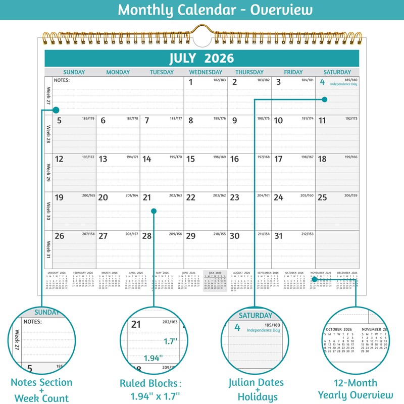 2026 Calendar 12 Months, Green