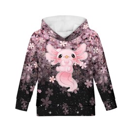 Ystardream Cherry Blossom Axolotl Hoodie Pink Cropped Hoodie for Girls Long Sleeve Shirts Size 11-13 Teen Girls Trendy Clothes Round-Neck Hoodie Sport Wear Streetwear Ideal for Daily life