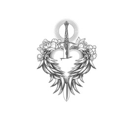 kobench Temporary Tattoos,Sword Flower On The Wings Of The Heart - K76 Design,Waterproof,Easy-to-Apply,Long Lasting 1-2 Weeks, Plant-Based,Flower Tattoos