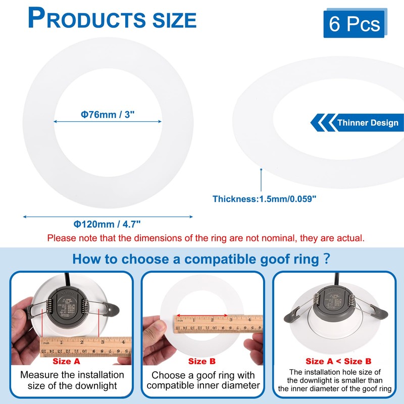 PATIKIL 3" ID 4.7" OD Plastic Trim Ring, 6 Pcs
