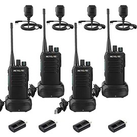 Retevis RB29 2 Way Radio Long Range,Two Way Radios with Waterproof Shoulder Mic,USB Charging Base,Rugged Walkie Talkies Rechargeable for Business Worksite Construction Site Industrial(4 Pack)