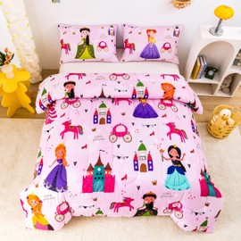 CKOU CCOO Princess Comforter Sets Twin Size for Girls Kids Teens,Pink Princess Bedding Set All Seasons, 3 Pieces with 1 Comforter and 2 Pillowcases