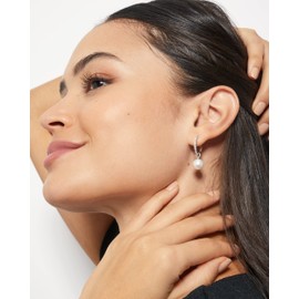 Women's 16mm Hoop Earrings with Interchangeable Freshwater Cultured Pearl Charm and Cubic Zirconia Secret & You - Vermeil Gold or 925 Sterling Silver, Pearl, Pearl