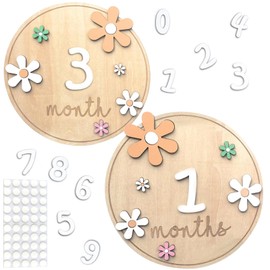 Baby Monthly Wooden Milestone Cards, 0-12 Months Baby Growth Record Photography Props Gift Sets for Babies Newborns Toddlers Baby Shower