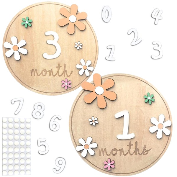 Baby Monthly Wooden Milestone Cards, 0-12 Months Baby Growth Record
