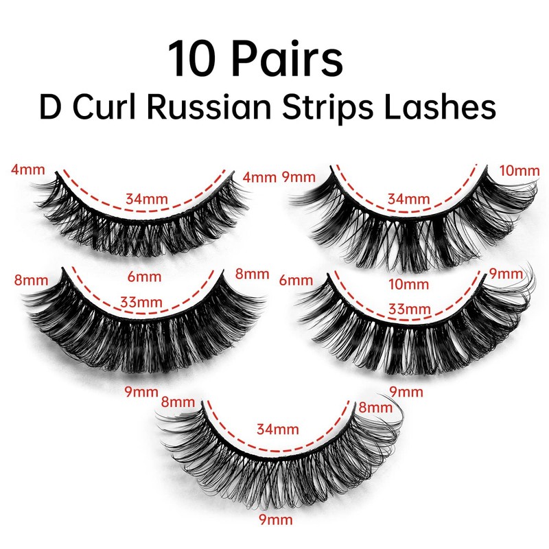 Eyelashes Russian Strip Lashes Natural Fluffy Wispy D Curly Effect