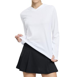 MIER Women's Long Sleeve Running Shirts Sun Protection Hoodie Tshirt for Workout Fishing Running Outdoor, White, M