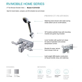 Laguna Brass 3211CP/4120CP RV/Motorhome Replacement Non-Metallic Two Handle Tub Faucet Valve Diverter with Matching Hand Held Shower Set, Chrome Finish