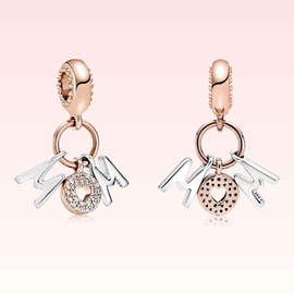 MSPOVOF Mom Charms Heart Pendant S925 Sterling Silver Bead for Bracelet Necklaces Jewellery Gift for Women, Cubic Zirconia