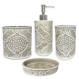 Regal 4 Piece Bathroom Accessories Set - Soap Dispenser, Tumbler, Toothbrush Holder, Soap Dish - Luxury Decor - Stylish, Complete Countertop Remodel and Bath Finds- Resin Modern Modern Design
