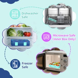 Mangoin Bento Lunch Box for Kids, Leak-Proof 5-Compartment Cute Lunchbox for Boys Girls, Drop-Proof, Food Container Microwave & Dishwasher Safe, Back to School Supplies for Ages 3 to 7, Blue/Dinosaur