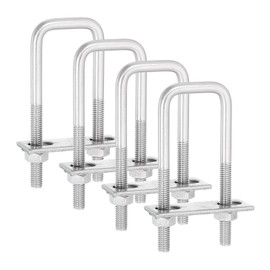 sourcing map 4Sets 304 Stainless Steel Square U-Bolts, 1.26" (32mm) Inner Width 3.94" (100mm) Length M8 with Nuts, Frame Plate, Gasket for Automobiles Trailer, Ski Boat, Fishing Boat, Pipelines