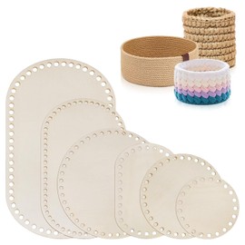 Pack of 6 Basket Base for Crocheting, Wooden Base for Crochet Basket, Braiding Set, Crochet Basket Base for DIY Basket, Weaving Supplies, Home Decoration, Crafts (Oval/Round)