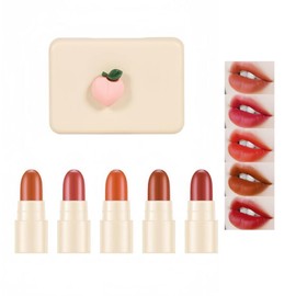 5 Colors Capsule Pills Lipstick Mini Lip-Stick Set for Youngster/Beginner, Easy to Carry, Cute Strawberry/Avocado/Peach Three Styles Packaging Design, Waterproof and Long Lasting (Peach)
