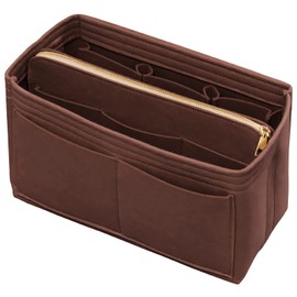 DailyPlus Purse Organizer Insert with Zipper Felt Bag Organizer Handbag Organizer Insert Bag in Bag Organizer with Key Chain for Tote Purse Bag Brown XLarge