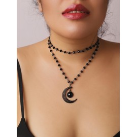 Sacina Gothic Y2k Layered Black Crescent Moon Pendant Necklace, Moon Necklace, Gothic Necklace, Goth Necklace, Gothic Jewelry, Christmas Jewelry Gift for Women