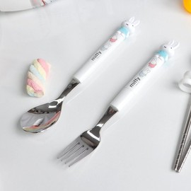 (KitchenU) Children's Miffy Character Figure, Domestic Stainless Steel 304 Cutlery Set, Daycare, Toddler, Baby Spoon, Fork, Kindergarten Supplies / (키친유)어린이 미피 캐릭터 피규어 국산 스텐304 수저세트 어린이집 유아 아기 스푼 포크 유치원 준비물
