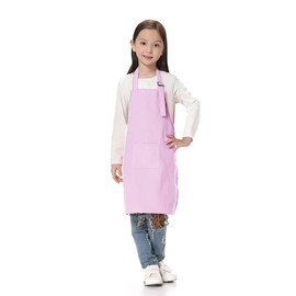 TOPTIE Kids Aprons with Pocket & Adjustable Strap, Child Chef Bib Apron for Kitchen Cooking Baking Painting-Light Pink-L
