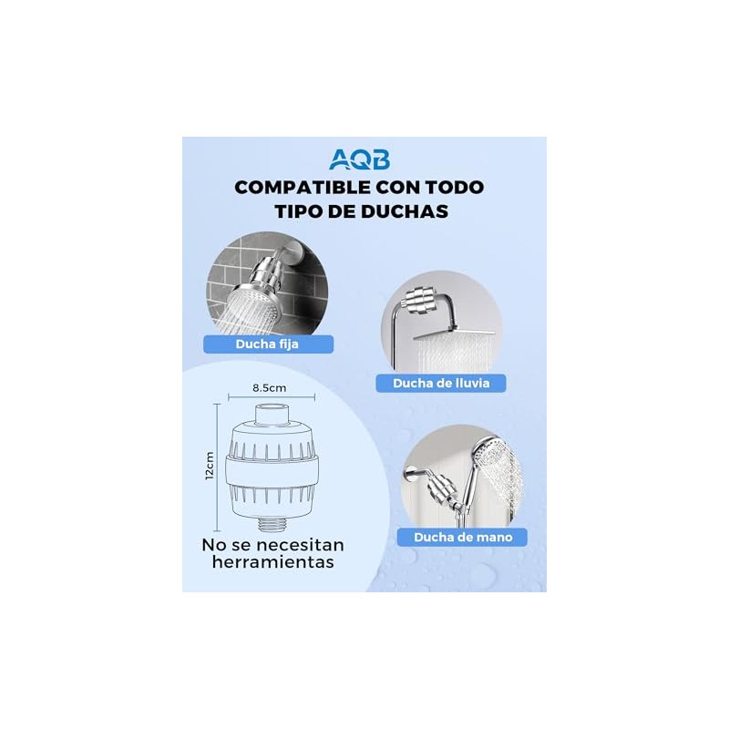 ANBIUX Purificador Agua Ducha 20 Etapas Cromado 3 Cartuchos Recambiables
