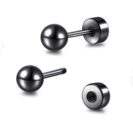 TitanHeart Hypoallergenic Titanium Screw Back Flat Back Ball Stud Earrings 3mm-5mm Simple Classic Stud Earrings for Women Men Sensitive Ears(Black,4mm)