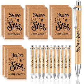 Clabby 12 Sets Inspirational Gifts Star Notebook 3'' x 5" Inspirational Wooden Pen Motivation You're a Star Keep Shining Thank You Gifts for Colleagues, Employees, Students, Teachers and Christmas