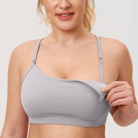 MOMANDA Women's Nursing Bras Support Nursing Sports Bra Y Back Racerback Breastfeeding Maternity Padded Workout Yoga Gull Gray Small