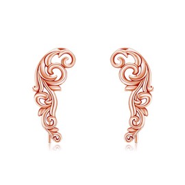 Leaf Ear Climbers Earrings for Women Sterling Silver Vintage Ear Crawler Earrings Jewellery Gifts for Women-Rose Gold