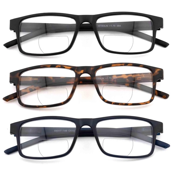 3 Pack Bifocal Reading Glasses for Men/Women Rectangular Frame Computer