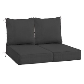 Sundale Outdoor Olefin Deep Seat Cushion Set of 2, Patio Chair Cushion and Pillow, Water-Resistant Sectional Sofa Pad with Straps Dark Gray, 24 x 24 x 6 Inches