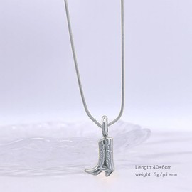 IQIC Cowboy Boot Necklace for Women Gold Western Cowgirl Boot Necklace Silver Boho Country Charm Necklaces Cowgirl Texas Pendant Necklaces Trendy Rodeo Outfit Jewelry (silver boot necklace)