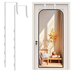 FWUNYVN Over-The-Door Mirror Hanger, Adjustable Door Mirrors Hanger Set with Protective Lining, 2 Pcs Door Brackets Perfect Height and Fit (Mirror Not Included)-White