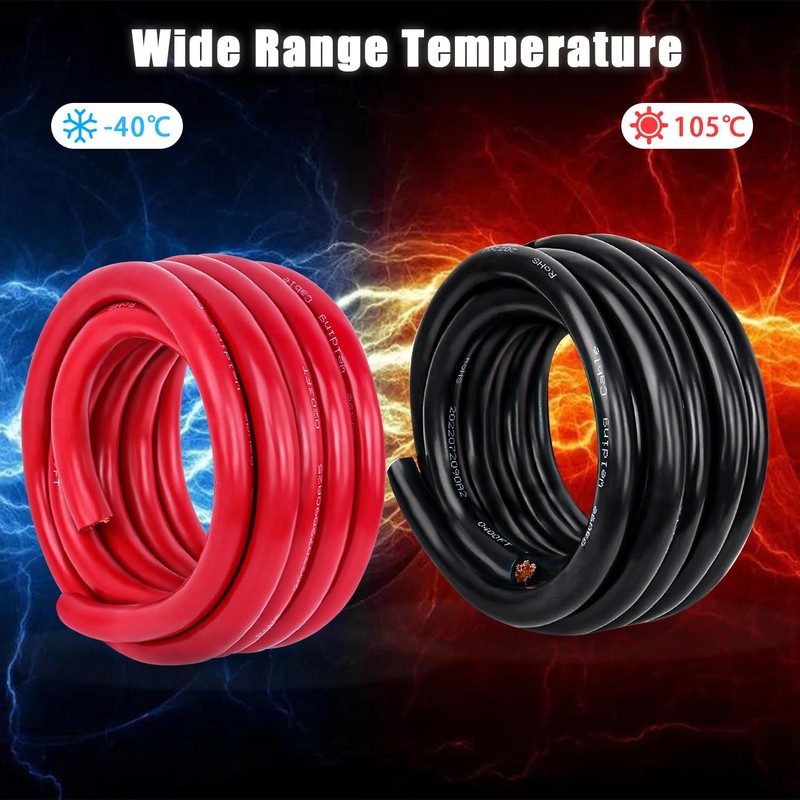 Kimbluth 1/0 Gauge Battery Cable Copper Wire, 5FT Red+5FT Black