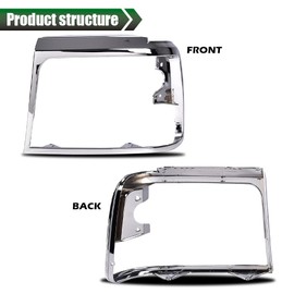 CNNELL Headlight Door Bezel Chrome Set Head Light Trim Door Right Passenger & Left Driver Side 2pcs Compatible with 1992-1997 Ford F150 F250 F350/1992-1996 Bronco