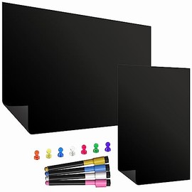 TMS A4 Magnetic Blackboard Sheet for Fridge | Includes Chalk Markers & Magnets | Kitchen Whiteboard for Notes, Shopping Lists and Reminders | use as Memo Board, Weekly Meal Planner or Notice Board