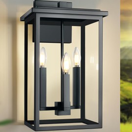 ZSMAIKU Modern Outdoor Wall Lights,Large Exterior Wall Sconce,Black Porch Light Fixture,Outdoor House Lights Wall Mount,Waterproof Outside Light For Garage Front Door With Thick Clear Glass E12 1 Pack