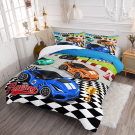 Axolotl Racing Car Bedding Set Queen,Cool Speed Race Car Down Comforter for Kids Boys Girls Teens,Racing Car Comforter Set Car Theme with Three Cars Arrive at Finish,1 Comforter and 2 Pillowcases