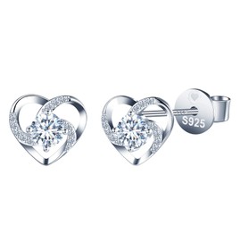 INFINIONLY Women's Girls Heart Diamond Necklace and Earrings 925 Silver Jewellery Sets Moissanite Chains Pendant Stud Earrings Earrings D Colour VVS1 Perfect Cut Diamond Wedding Jewellery, Silver,